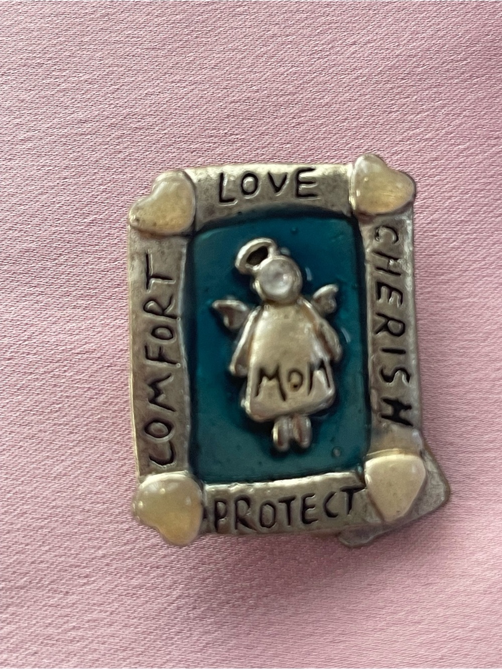 Angel Mom Charm Pendant - Teal and Silver